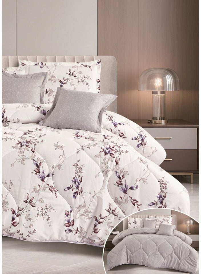 سمارت هوم مفرش سرير نفرين فخم من المايكروفايبر 100% ، غطاء سرير ، قابل للإستخدام على الوجهين، طقم مفارش بحشوة دبل  ، طقم نوم يتكون من 6 قطع ( مفرش بحشوة + شرشف مطاط للمرتبة + واقي مخدة + كيس مخدة + وسادة مربعة + كيس للوسادة المربعة  ) مقاس المفرش 230X250 سم ومقاس المغاط 200x200 سم ( اللون نفس الصورة) - Image 2